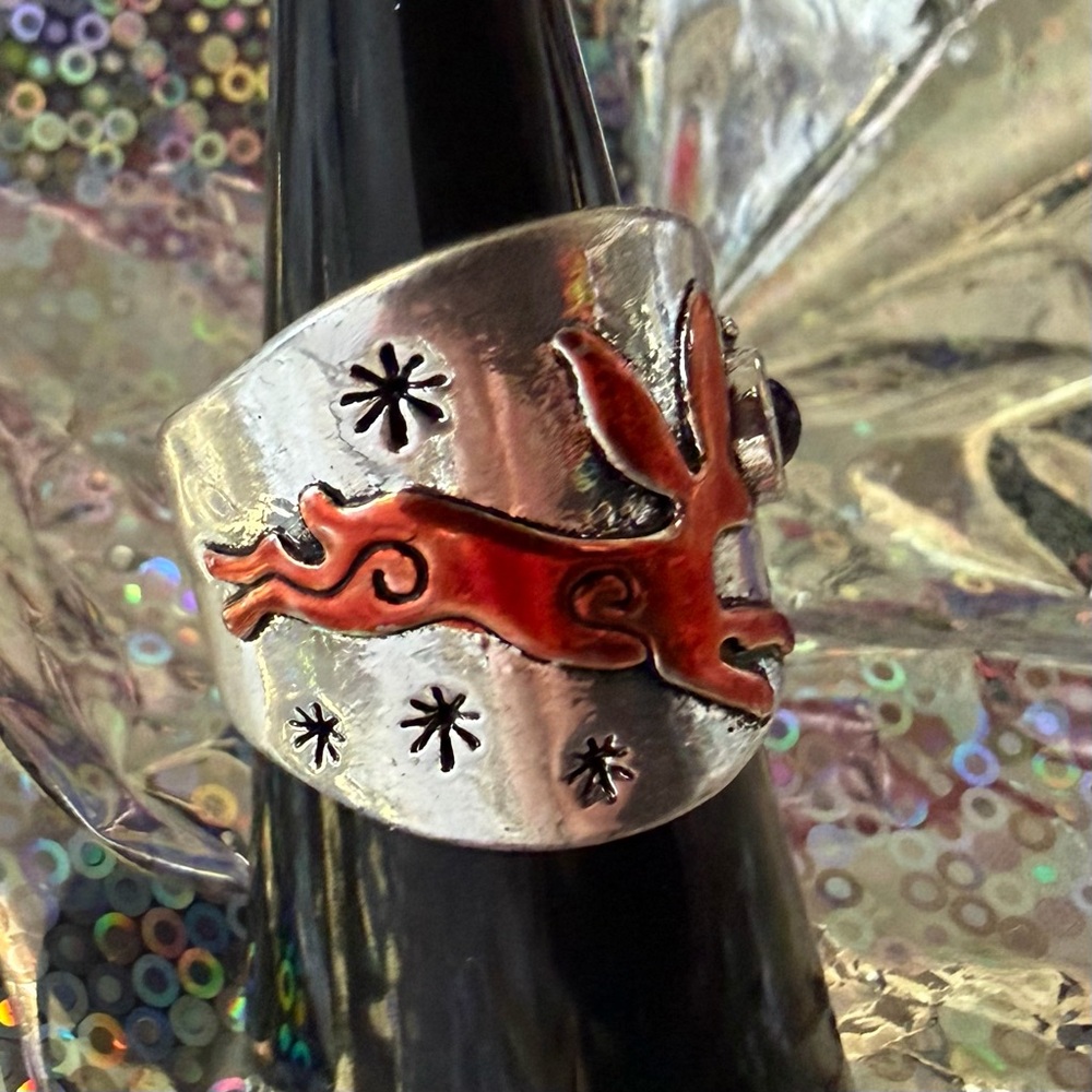 Whimsical Silver Moon & Copper Hare Ring 🌙🐇 Very popular bunny rabbit ring - Picture 7 of 9